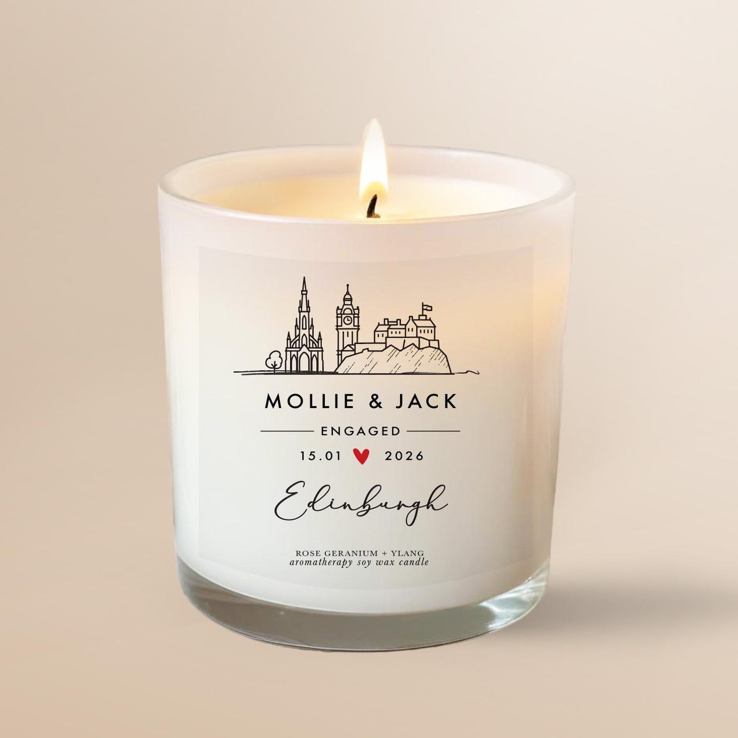 Personalised Edinburgh Engagement Luxury Candle | Custom Couple Gift | Scotland Engagement Keepsake Soy Essential Oils
