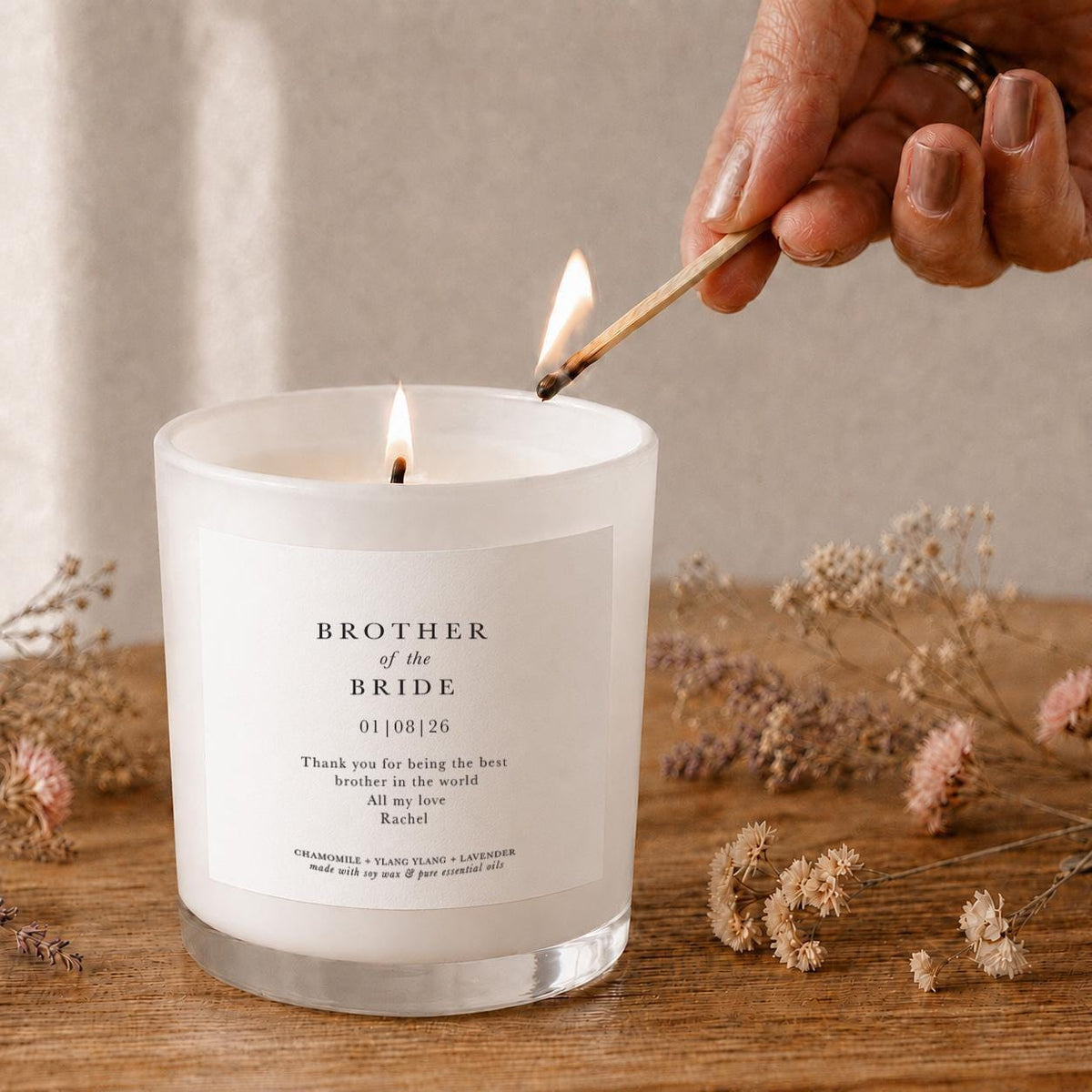 Personalised Brother of the Bride Candle, Soy Wax Aromatherapy Thank You Gift