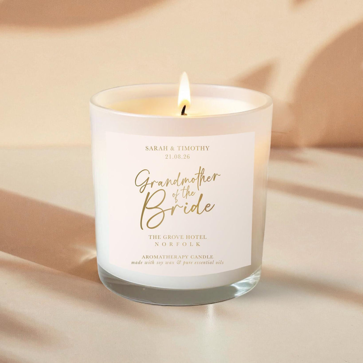 Grandmother of Bride Candle: Personalised Aromatherapy Soy Wax Gift